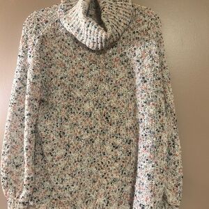 Moon & Madison Textured Knit Turtleneck Sweater | Speckled Cream Multi | Size S
